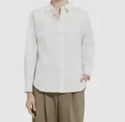 $296 Theory Women's White Long-Sleeve Cotton Button Front Shirt Top Size L
