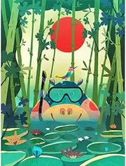 [Wee Blue Coo] Jungle Animals Hippo Art Print Poster Wall Decor 12X16 Inch