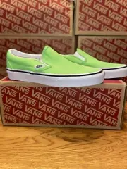 Vans Classic Slip On (Neon) Green Gecko True White Womens 6.5 NWT Sneakers