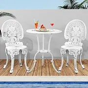 Livsip Outdoor Furniture Table and Chair Bistro Set Aluminium Frame 3pcs White