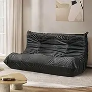 LEVEDE Floor Couch 2 Seaters with Back Support, Caterpillar Floor Lounge Sofa, Leatherier Fabric Lazy Sofa Indoor Outdoor, Recliner Chair for Living Room, Bedroom, Office(145cm x 94cm x 74cm, Black)