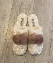 Calistoga V-Fur Pom Pom Mule Slippers Ivory Women’s Size 8