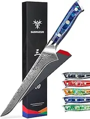 SANMUZUO Bonning Knife - 7 inch Fillet Knife - Xuan Series - VG10 Damascus Steel Kitchen Meat Cutting Knife - Resin Handle (Sapphire Blue)