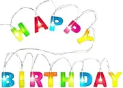 Novelty Place Happy Birthday LED String Lights, Multicolor Light Up Letter Birthday Party Hanging Decorations (1.2" Letter Size, 3' Long, Without Battery)