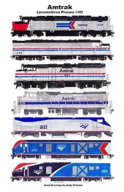 Amtrak Phase I-VII Locomotives 11"x17" Poster Andy Fletcher signed