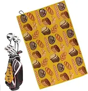 Golf Club Towel | Scrub Cloth with Carabiner Clip | Portable Microfiber Bread Printed Golf Club Towel with Carabiner Clip, Remove Sand, Mud, Dirt and Sweat