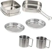 BELLIFFY Camping Cookware Utensils Travel Set Stainless Steel Cooking Pot 6pc Accessories Outdoor