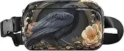 [XYMZR] Fanny Pack Gothic Crow Flower Hip Bag Belt Bag for Women Man Fashion Waist Pack Water-repellent Crossbody Bag for Halloween Costumes Running Hiking Jogging Travel Sport, Multi-colored, one size
