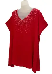 Autograph Top Plus Size 18 20 Kaftan Tunic Party Red Silver Sparkle Short Sleeve