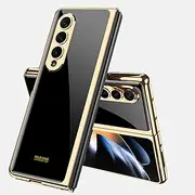 Toughened Glass Phone Case for Samsung Galaxy Z Fold 4, Color Painting Folding Shell for Z Fold4, Anti-Fall Cover with Electroplated Frame