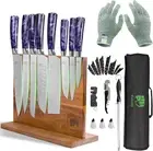 FULLHI 15Pcs Japanese Knife Set with Magnetic Knife Block Holder, Japan Stainles
