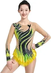 [Zagitova] Rhythmic Gymnastics Leotards for Girls Women's Print Diamond Tumbling Outfits for Competition Performance