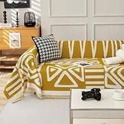 HANDONTIME Sofa Cover for Dogs Geometric Boho Couch Covers for 3 Cushion Couch Sofa Pet Friendly Mustard Yellow Sofa Covers Washable Reversible Chenille Sofa Slipcover Futon Cover Thick, 71" X150"