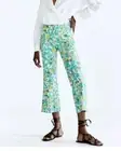 ZARA Women Zip Front Hi-Rise Linen Rayon Cropped Fit & Flare Pants Size 2