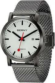 [BERNY] Classic Automatic Watch for Men Mechanical Self Wind Wristwatch MIYOTA 8215 Movement Stainless Steel Strap 5ATM Waterproof Full Luminous Dial