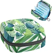 Sanitary Napkin Storage Bag,Period Bag,Pad Bag,Tropical Hawaii Leaves Pattern,Period Pouch
