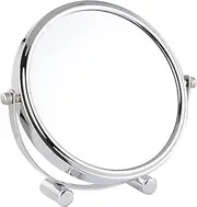 REWIS 8 Inch Tabletop Standing Makeup Mirror, 2 Sided Rotated Magnifying Vanity Mirror, Countertop Round Brass Chrome HD Shaving Mirror,J,3X