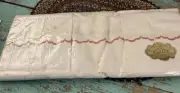VTG Bates Comb Percale Full Sheet White Pink Trim 2 Pillow Cases, NOS