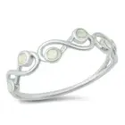 Infinity Ring Genuine Sterling Silver 925 White Lab Opal Face Height 4 mm Size 4