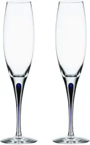 Orrefors Intermezzo Blue Champagne Flute, Pair Model 6257401 NEW