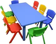 1.2M Kid's Adjustable Rectangle Blue Table & 8 Mixed Chairs Set