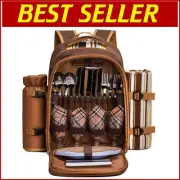 Stylish Picnic Backpack for 4 with Cooler Compartment & Blanket - Perfect Gift