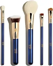 Sigma Beauty Disney's Beauty and the Beast Makeup Brush Set - Limited Edition, 5 Blue Brushes & Beauty Bag, Premium Synthetic Fibers, Durable Handles for Face & Eyes