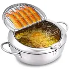 Deep Fryer Pot, 304 Stainless Steel Japanese Frying Pot with Oil Drain, Tempe...
