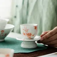 在飛比找蝦皮商城精選優惠-描銀紅竹蓮花托盞杯中式復古品茗杯茶主人杯功夫茶具【A072】