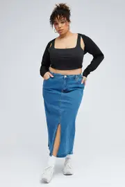 Denim Stretch Denim Skirt Midaxi