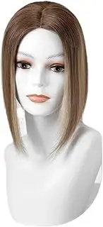 14 Inch Highlight Hair Topper Real Human Hair 12x13cm Hand-Tied Mono Base Toppers for Women Brown Mixed Blonde Free Part Clip in Straight Remy Hair Pieces