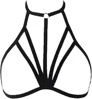 [SHSHbuy] Women's Harness Bra Elastic Cage, Women's Sexy Body Lingerie Women's Harness Straps Hollow Body Cross Cage Bra Cupless Lingerie Bra Black, Black, L