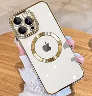 ELEPIK for iPhone 14 Pro Max Case with Camera Protector, [Full Camera Cover Protection] [Compatible with MagSafe] [Military Grade Protection] Clear Magnetic Slim Phone Case 6.7 inch, Gold