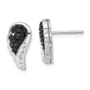 Sterling Silver Rhodium-Plated Black & Clear Crystal Wing Post Earrings