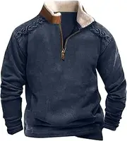 Men's Quarter Zip Pullover Loose Stand Collar Long Sleeve Sweaters Casual Warm Fleece Hoodless Sweatshirts Tops