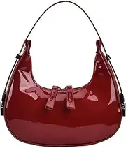 [Hemore] Bags for Women, 8.7inch Small Patent Leather Underarm Purse, Glossy Half Moon Bags, Dumpling Bag, Shoulder Bag, Handbag