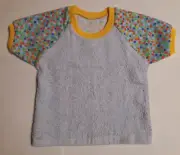 All natural cotton toweling Tshirt dribble Bib/Coverall/Smock: Flowers/blue