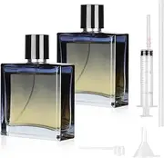 MirraSwit Pack of 2 100 ml Perfume Atomisers, Gradient Blue Square Perfume Atomiser for Women or Girls, Empty Perfume Bottle with Accessories such as Funnel, Perfume Dispenser and Syringe for Travel