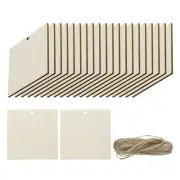 36pcs Right Angle Square Blank Wood Tags with 32.8 Ft Rope 3.5 x 3.5 Inch