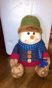 SNOWMAN Gift box Plush jingle Bell on Hat approx 13" tall CHRISTMAS