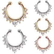 Non Piercing Fake Clip On Septum Clicker Hanger Nose Ring Hoop Silver Clear#b
