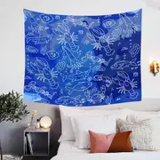 Seafood Pattern over Blue Tapestry