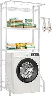 VEVOR Over Washer and Dryer Storage Shelf, 3 Tiers Laundry Room Drying Rack with Hanger Rod and Hooks, Single Row Adjustable Washer Shelves Space Saver, for Laundry Room Storage & Organization, White