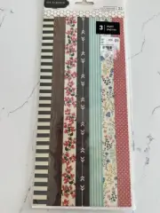 Jen Hadfield Washi Tape Book 3pgs Flowers Wood Grain Stripes Dots Scrapbooking