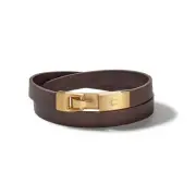 Bulova Mens Brown Leather Double Wrap Gold Clasp Bracelet 7.5" to 8" J97B003
