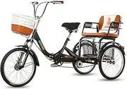 Tricycle for Adults, 20in Adult Tricycle High Carbon Steel Frame Adult Bicycle Two-Seater Single Speed Bicycle for Seniors Women Men
