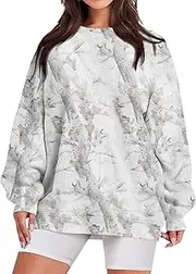 CSYBYW CSYBYW Womens Camo Sweatshirt Maple Leaf Print Oversized Camo Crewneck Sweatshirt Fleece Long Sleeve Pullover(L,M)