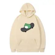 Nevenka Womens Cute Hoodie Skateboarding Frog Long Sleeve Pullover-Apricot
