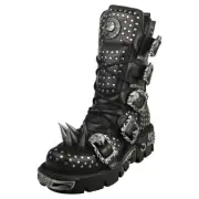 New Rock Boot Metallic M-1535-s1 Unisex Black Silver Platform Boots - 6 US