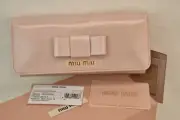 NIB MIU MIU PRADA MUGHETTO DISTRESSED LEATHER LOGO BOW WALLET w/ID HOLDER